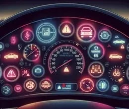 Dashboard displaying multiple fault code warning lights and diagnostic indicators in a modern vehicle.