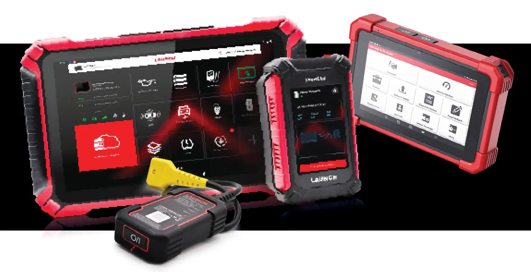 A workshop diagnostic tablet and TPMS programming tool are used to reprogram TPMS sensors beside a vehicle.